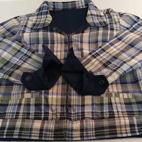 REVERSIBLE, PLAID TO NAVY, COLLARED, ZIP FRONT, JACKET - Picture 10 of 10